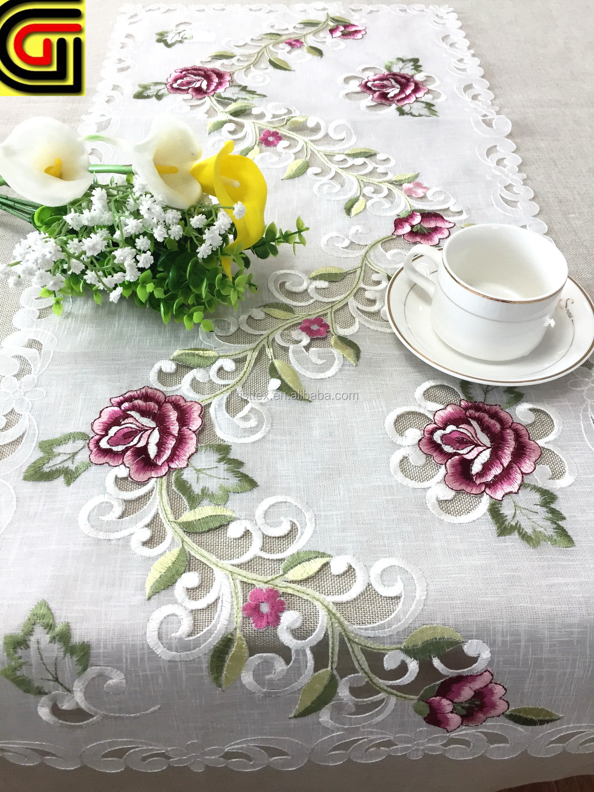 Organza fabric with embroidery table runner table cloth