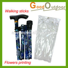 W816 Blue Flowers Printing Aluminum Folding Walking Sticks