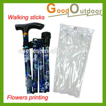 W816 Blue Flowers Printing Aluminum Folding Walking Sticks