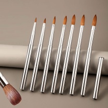 Sliver Metal Nail Sable Mink Hair Brushes - Custom 100% Acrylic Nail Brush Kolisnky Crimped