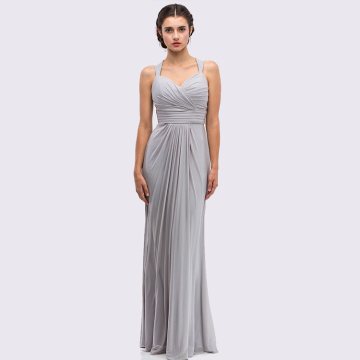 latested lady garments OEM dress guangzhou silver long mesh evening party gown