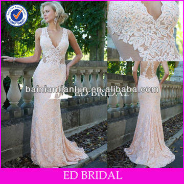 BY1195 New Arrival V-Neck Sweep Train Beading Lace Evening Dress from Dubai