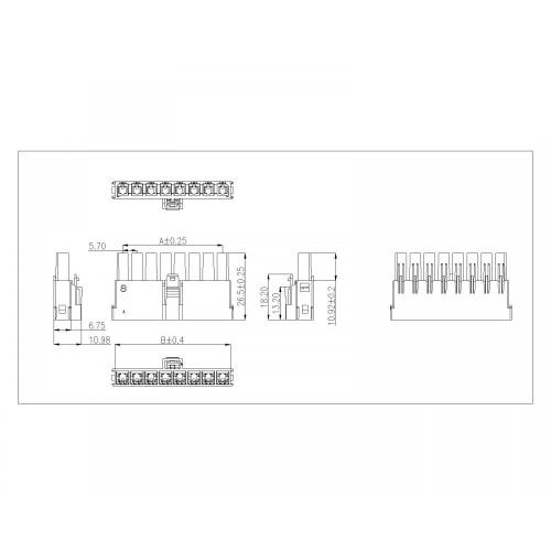 Serie de conector de carcasa masculina de 5.70 mm Pitch Single fila de una sola fila