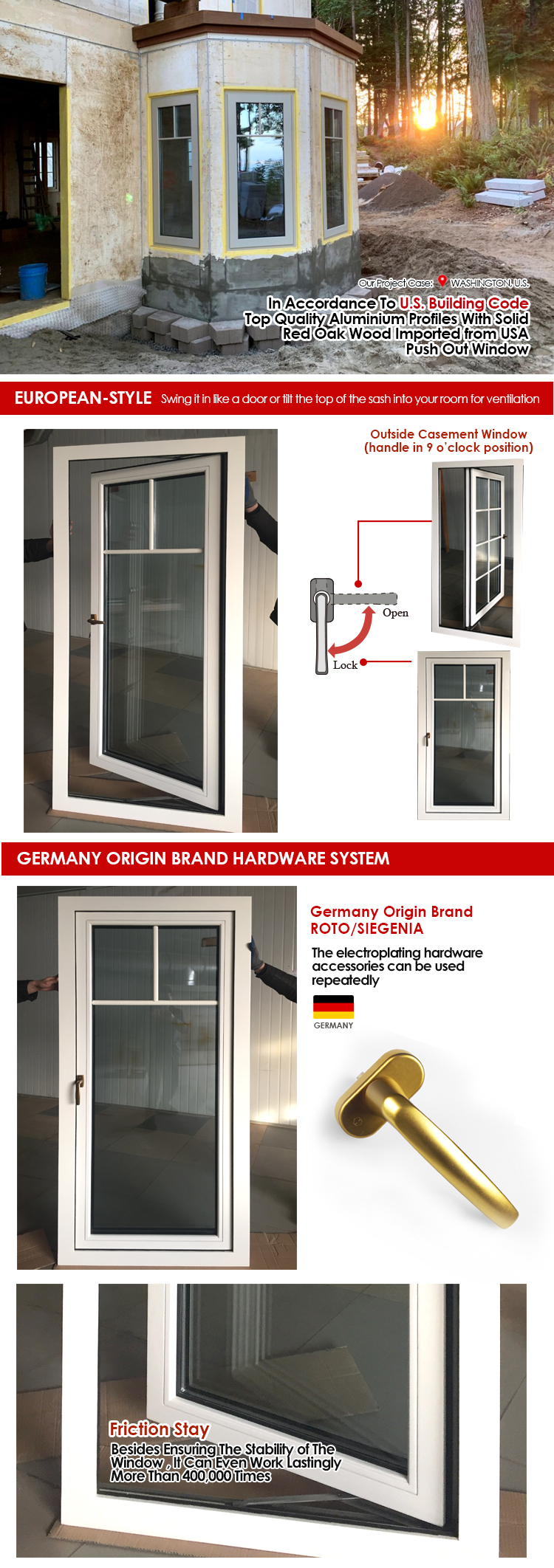 California modern grill design sound proof French casement windows with decorative