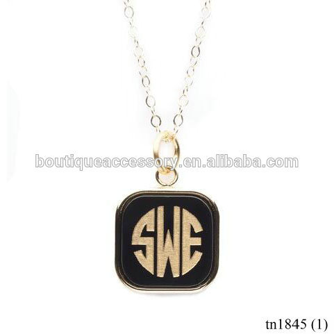 Monogram Acrylic Square Pendant Necklace Gold Jewellery Wholesale