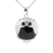 Black Onyx 24mm Beads Silver Owl Pendant Necklace Choker Jewelry