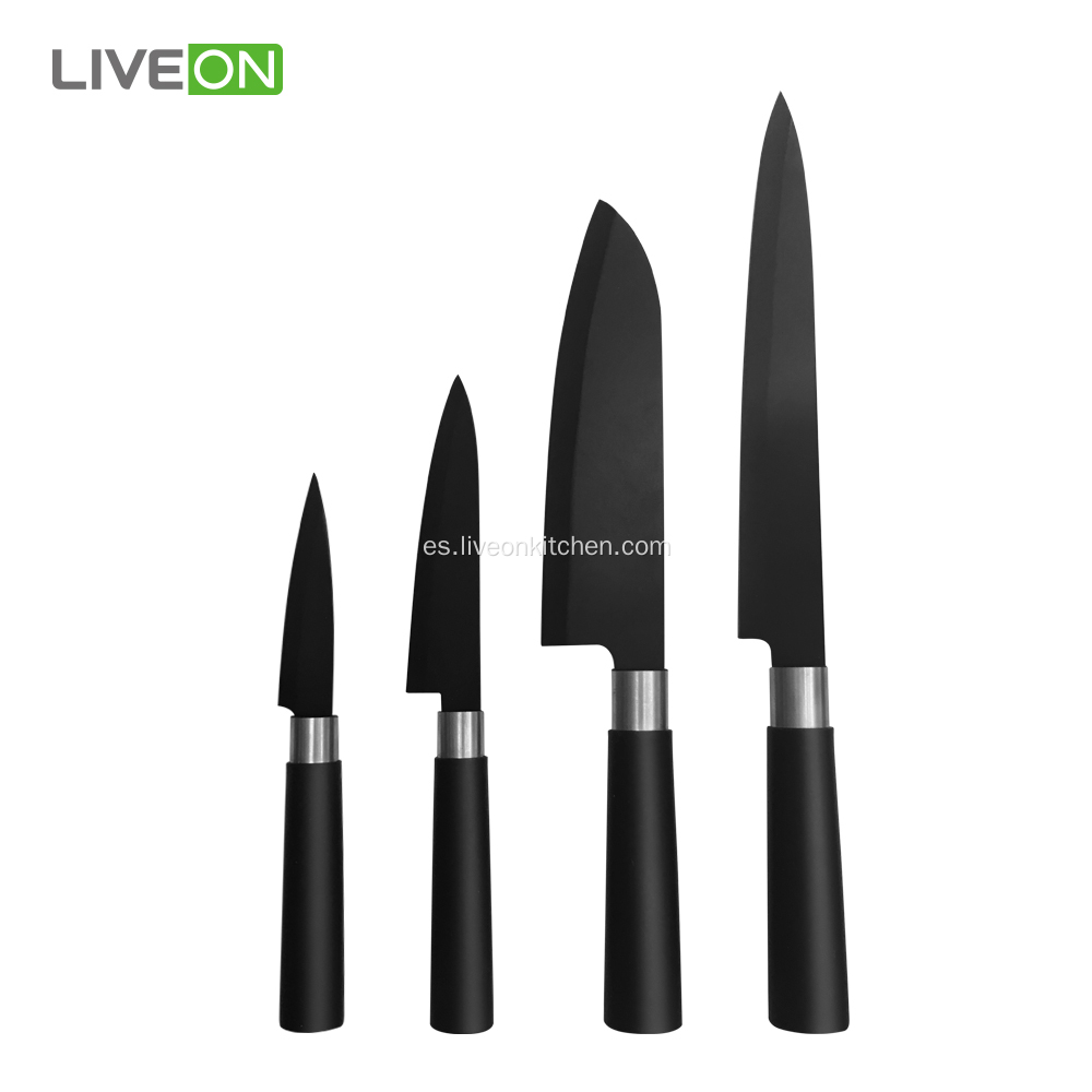 Sistema del cuchillo de cocina del acero inoxidable del óxido negro 4pcs