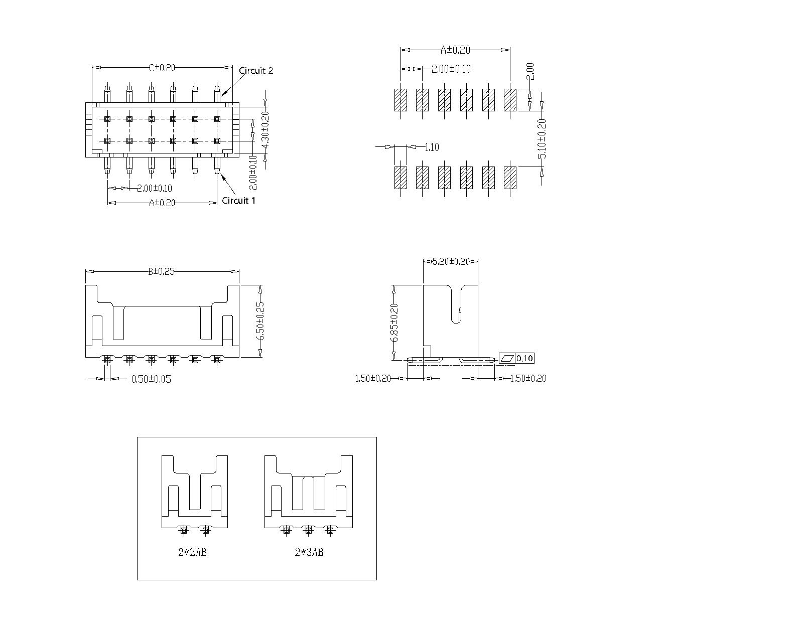 2.00mm pitch 180°Dual Row Wafer Without Boss-SMT TYPE Connector Series AW2006VA-S-2xNP 2.00mm pitch 180°Dual Row Wafer Without Boss-SMT TYPE Connector Series AW2006VA-S-2xNP