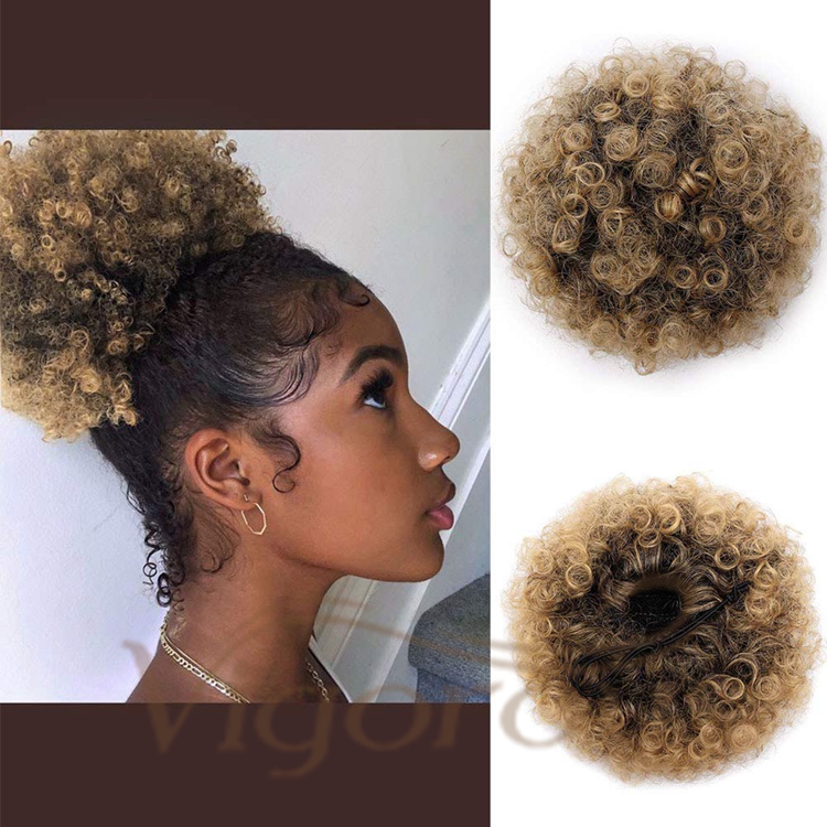 Cheap Price Short Afro Kinky Curly Puff Bun Drawstring With Clips In Fluffy Bun Synthetic Hair Chignon Extension For Black Women