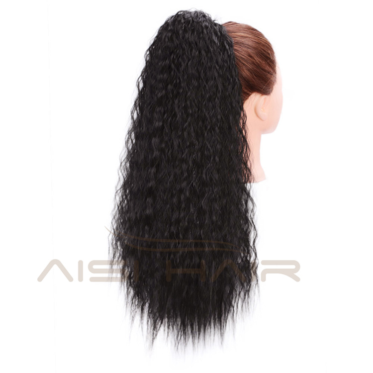 Aisi Hair Long Wavy Black Ponytail Hair Extensions Heat Resistant Synthetic Fiber Hairpieces with Two Plastic Combs