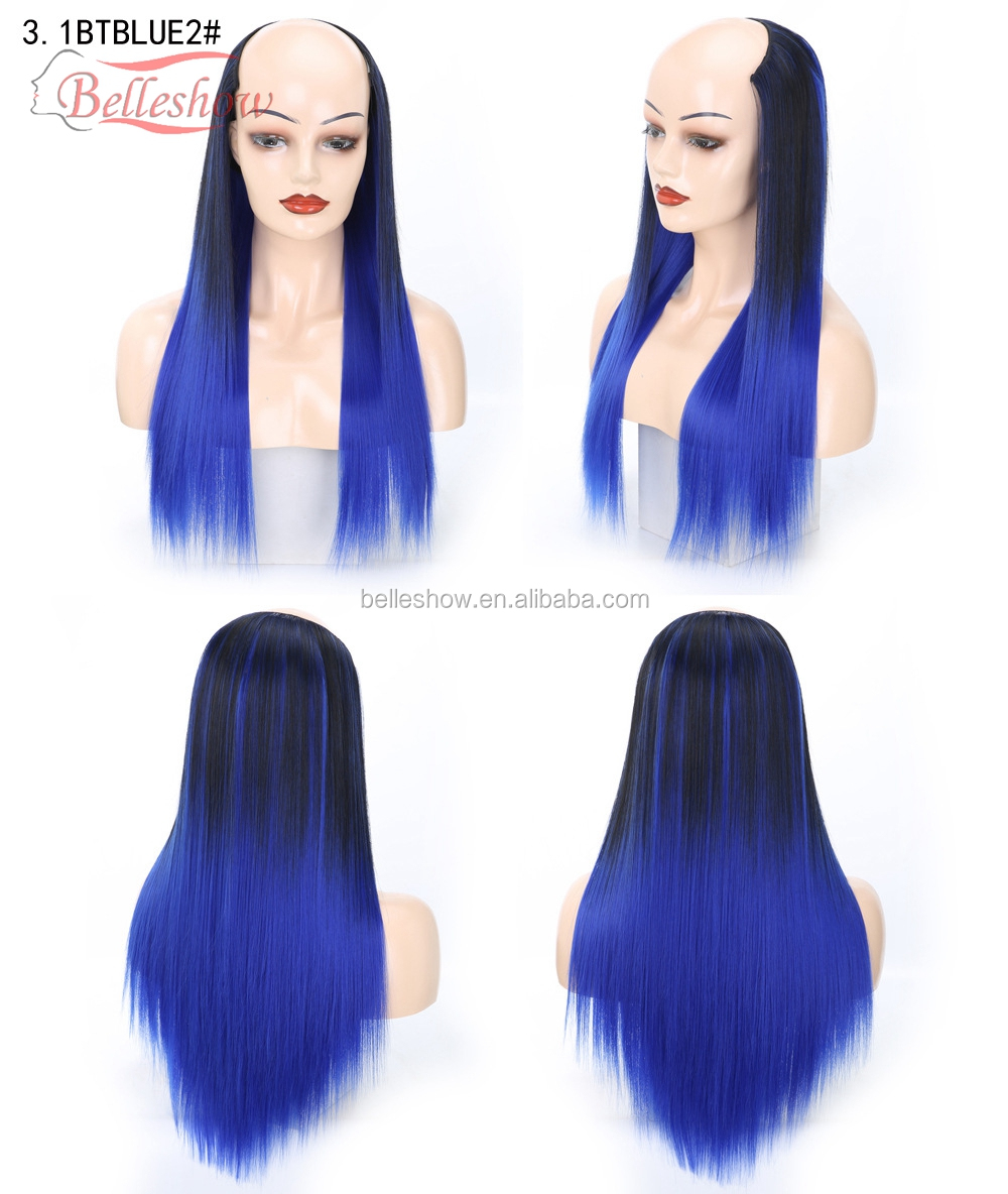 Hot sell Clips in on hair wig long straight hair  head set 360 traceless synthetic fiber  wig head U-shaped wig