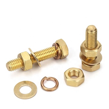 Factory Wholesale Brass DIN933 Hexagon Bolts with Washers and Spring Washers Nut Kit