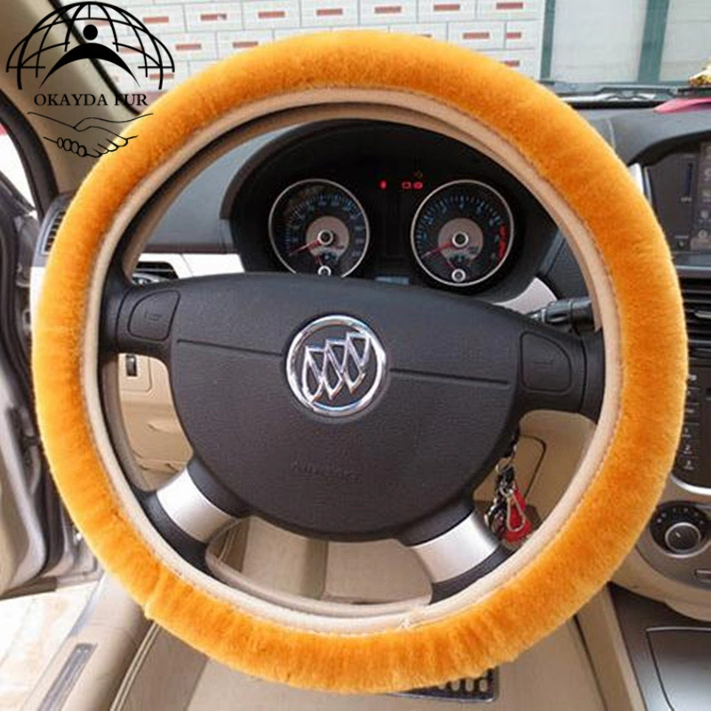 Black Color Rubber Lining Sheepskin Car Steering Wheel Cover