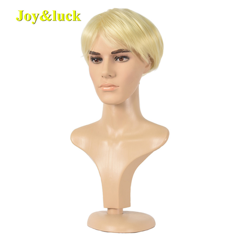 Blond Male Wholesale Mens Hair for Blonde Color Party or Cosplay Wigs Man Straight Men Wigs Short Natural Synthetic Hair Wigs