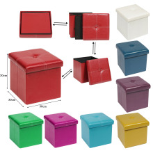 Red Multifunctional Faux Leather Folding Storage Ottoman