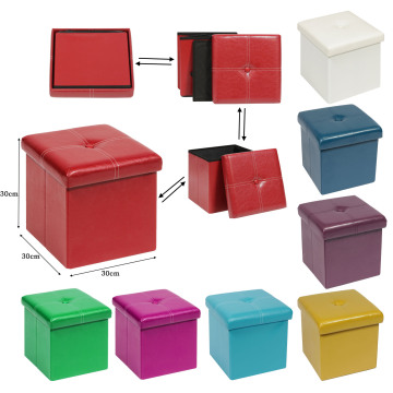 Red Multifunctional Faux Leather Folding Storage Ottoman