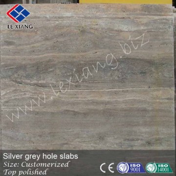 Silver grey hole marble polished slabs