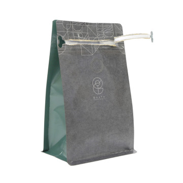 Biologisk nedbrydelig Kraft Paper Ziplock Kaffe Fladbund Taske