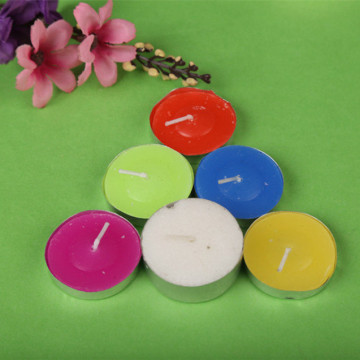 aluminum cup colored tealight candle