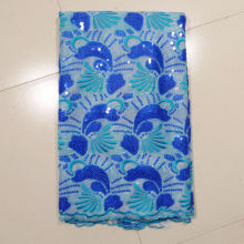 Double Net Embroidered Net Lace Fabric For Wedding Dress , Blue