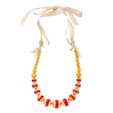 Large Bead Necklace with Fabric