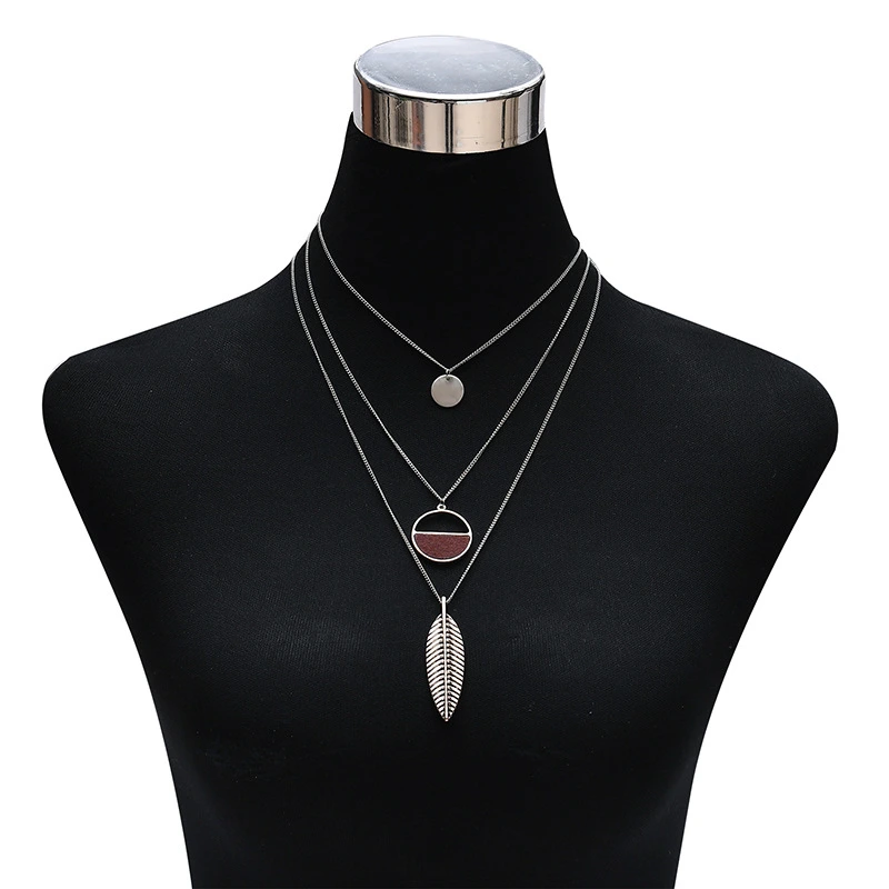 Hot Sale Leaf Pendant 3 Multi Layer Choker Necklace for Women Gift