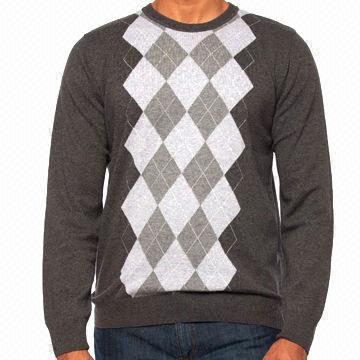 Men's Crew Neck Sweater with Intarsia Pattern