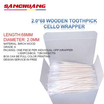 68mm Wood Toothpicks, Wooden Double Pointed Toothpicks, Cello Toothpicks
