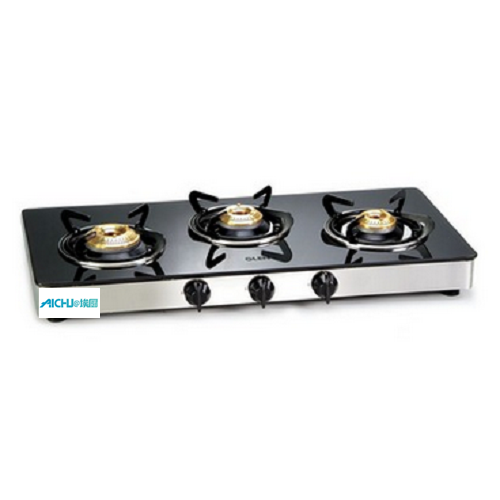 Toughened Glass Gas Stove 3 Brass Burners