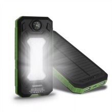 waterproof Portable Solar Power Bank Charger 10000mAh with flashlight and compass