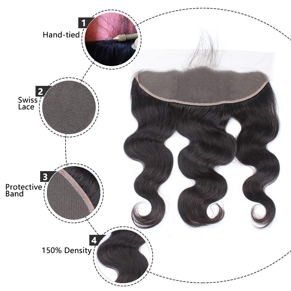 swiss lace frontal 13*4 body wave lace frontal closure 8"-20" 10A remy human hair weaving woman hair