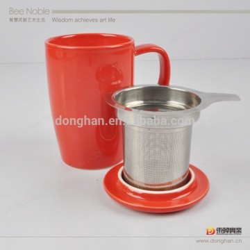 12oz red ceramic tea mug with infuser 304 stainless steel