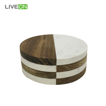 Marble Acacia Wood coaster set