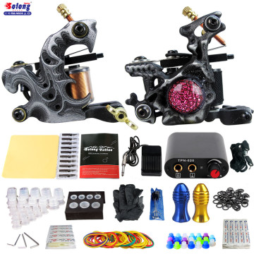 Solong Beginner Tattoo Kit 2 Pro Machine Guns Power Supply Needle Grips Tipsprofessional 2Gun tattoo machine kit