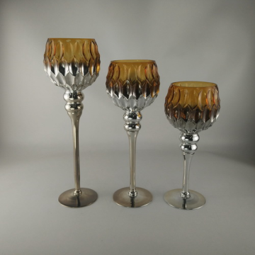 Glass candle holde with amber & silver