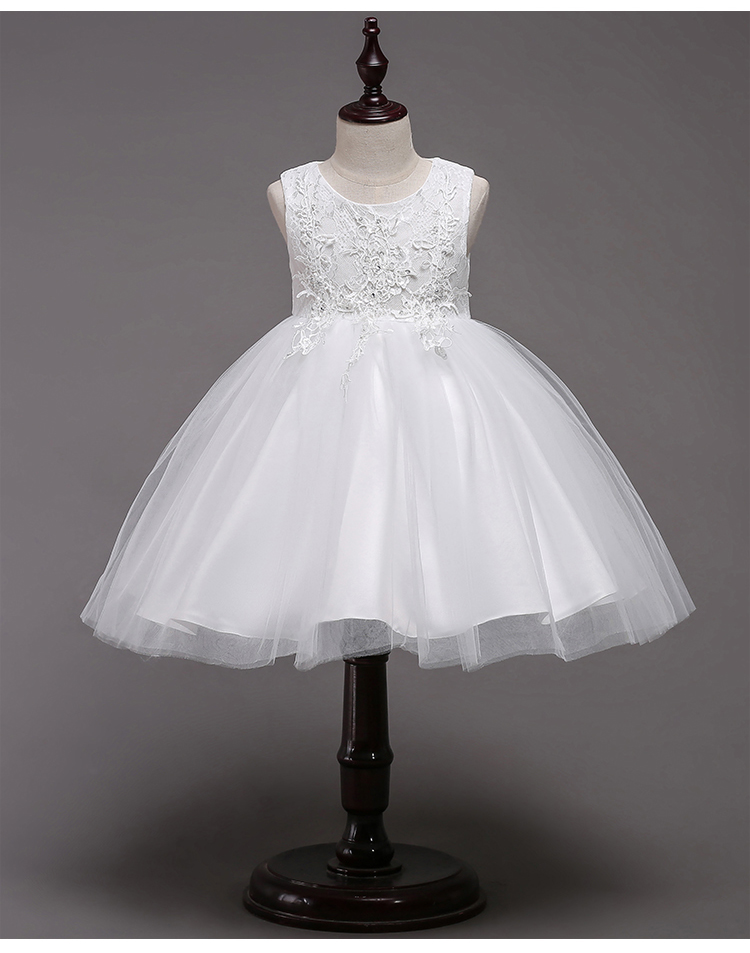 Sleeveless Lace Embroidered Girls Wedding Party Dress