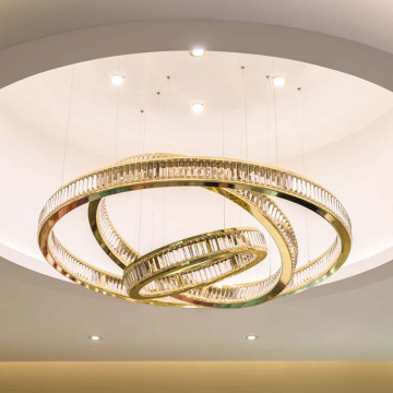Fixtures lobby crystal ring led chandelier pendant light