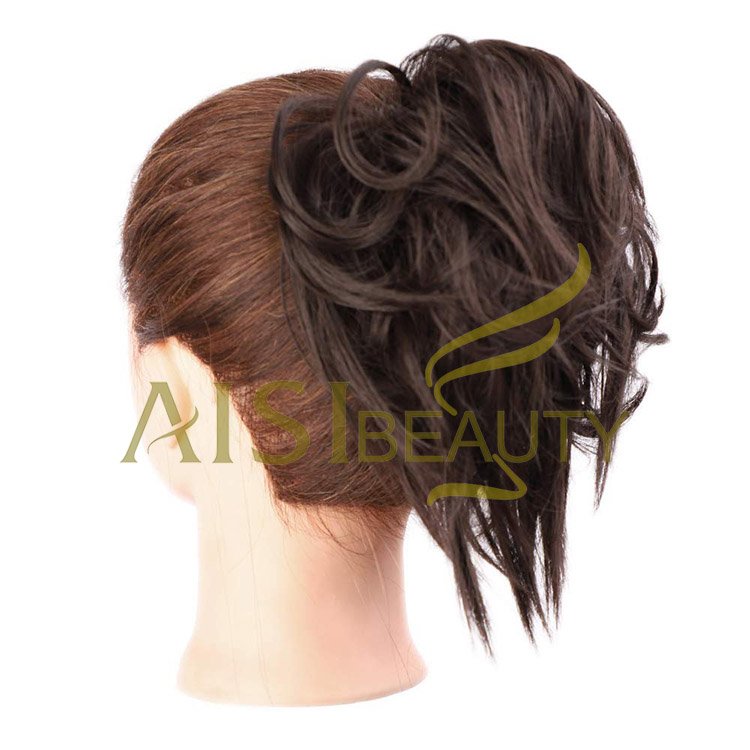 Aisi Beauty New Design Wholesale Multi Color Synthetic Curly Messy Donut Chignon Bun Elastic Rope Rubber Band Hair Extension