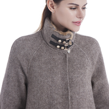 Beaver rabbit fur collar hand-sewn cashmere coat