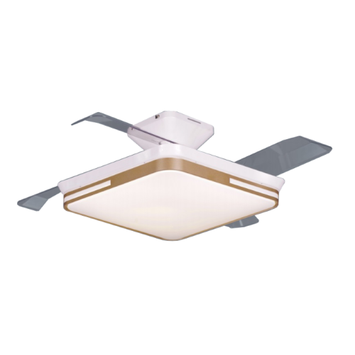 43-inch White Square Ceiling Fan with Gold Lampshade