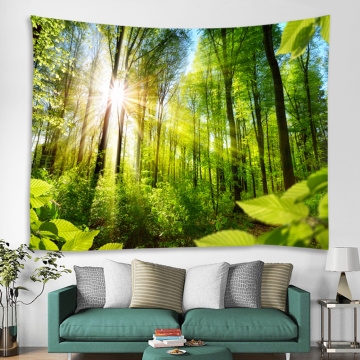 Forest Tapestry Trees Wall Hanging Nature Style Sunlight Quiet Tapestry for Livingroom Bedroom Home Dorm Decor Green