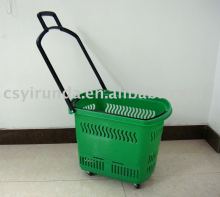 Rolling shopping basket with castors