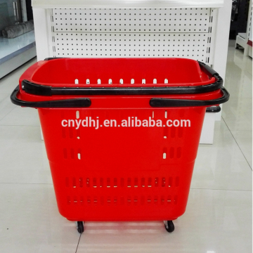 Heavy Loading Supermarket Plastic Shopping Trolley Baskets With Wheels Wholesale