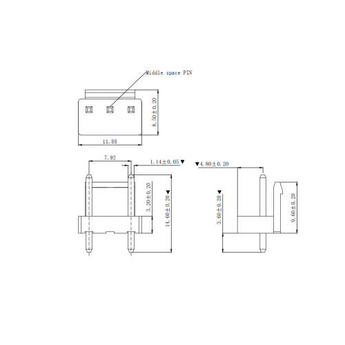 VH3.96mm 180 ° Wafer Connector Series Void de middelste pin