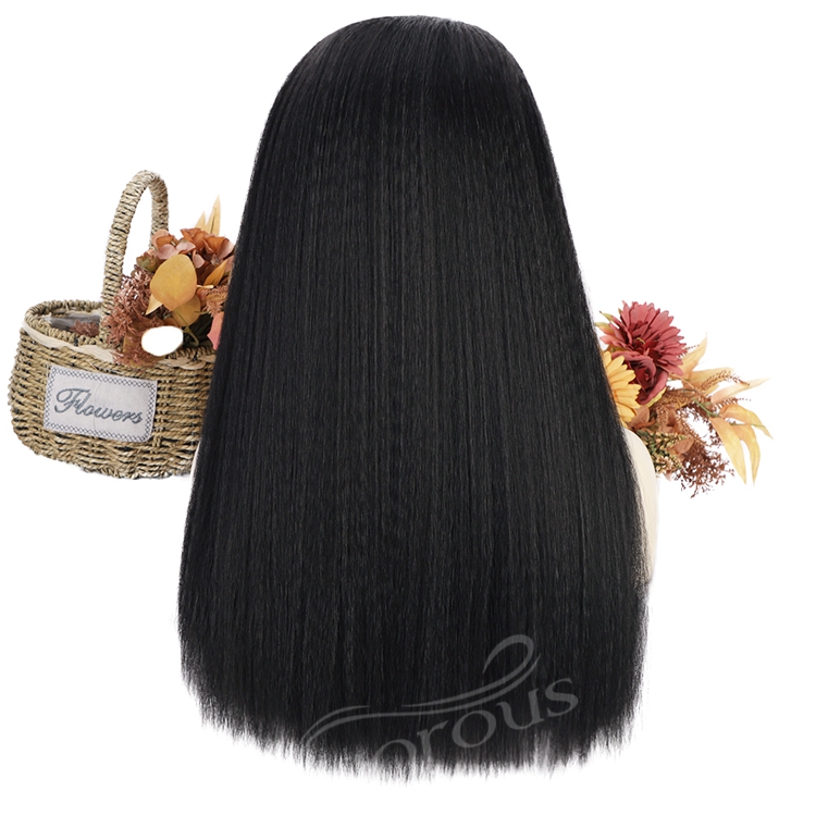 Long Yaki Glueless 2021 Best Quality Wholesale Synthetic Wigs Grip Adjustable Headband Attached For Women Black Wig None Lace