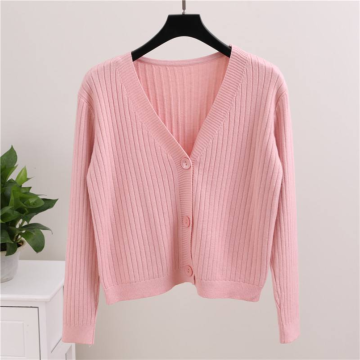 Custom Casual Design Pink Ladies Knit Cardigan