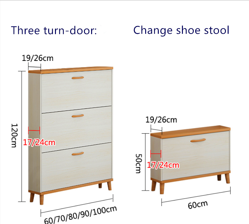 Door européenne d&#39;arbre et armoire à chaussures à deux tiroirs et tabouret de chaussures avec des pattes en bois massif