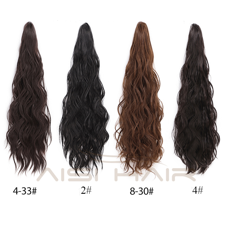 Aisi Hair Synthetic Long Wavy Claw On Ponytail Hair Extensions Brown Color Pony Tail Hairpieces for Women