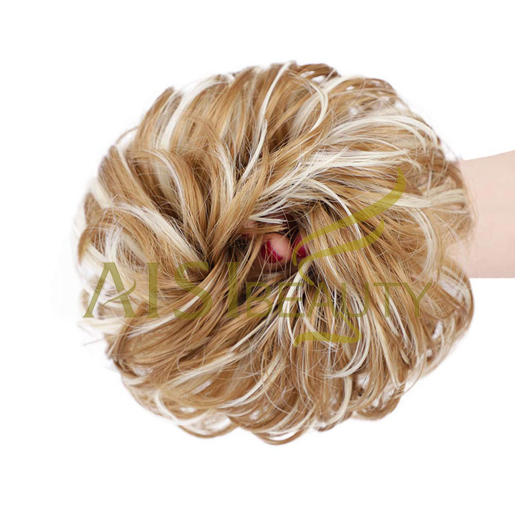 Aisi Beauty Top Quality Wholesale Multi Color Synthetic Curly Messy Donut Chignon Bun Elastic Rope Rubber Band Hair Extension