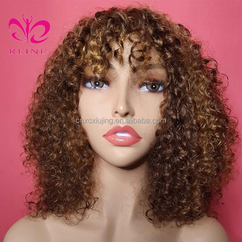 2021 Wholesales 12a Grade Funmi SDD Super Double Drawn Pixie Cut Short Wigs With Bang Human Hair Brazilian Rose Curl Fringe Wigs